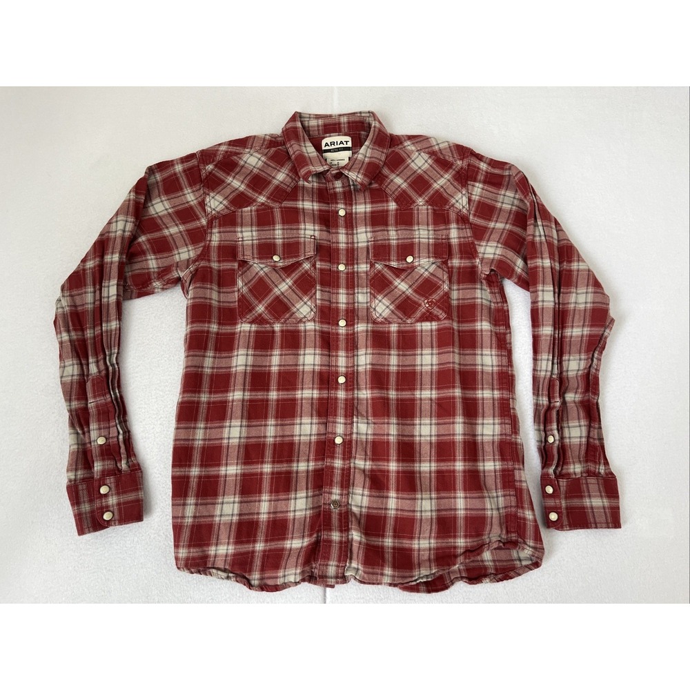 Ariat Holton Retro Pearl Snap Western Shirt Mens M Red Plaid Cowboy Rodeo